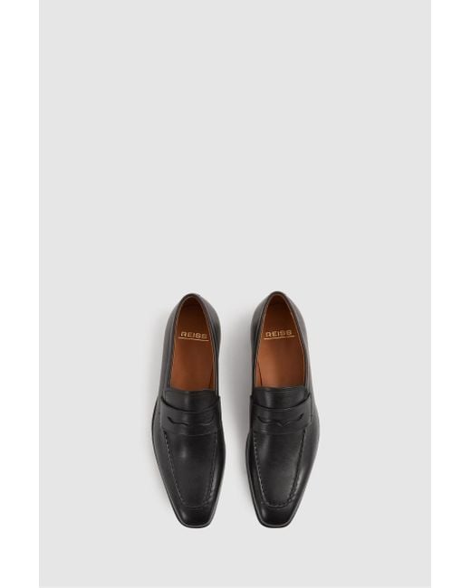 Reiss Black Leather Saddle Loafers for men