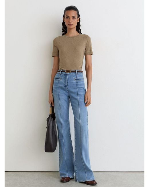 Reiss Blue Lyocell-Wool Ruched Crew-Neck T-Shirt