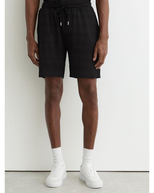 Reiss Black Textured-Wave Drawstring Shorts for men