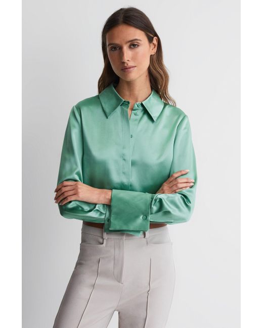 Reiss Green Haley - Aqua Silk Shirt