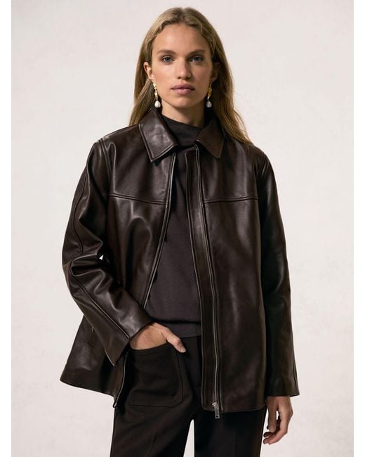 Reiss Black Layla - Chocolate Brown Longline Leather Jacket, Us 4