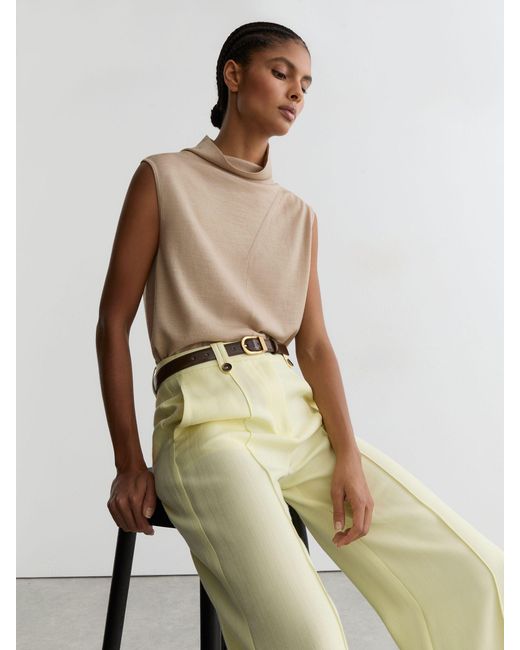 Reiss Natural Honey - Neutral Wool Funnel-neck Sleeveless Knit Top, M (us 8-10)