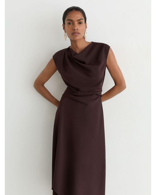 Reiss White Gathered-Detail Draped Midi Dress