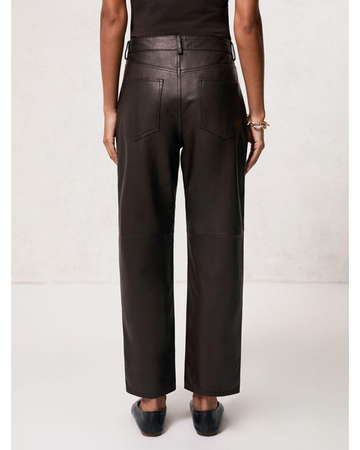 Reiss Brown Verona Petite Leather Slim-Leg Trousers
