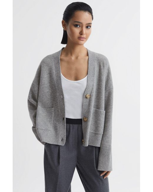 Reiss Gray Juni - Grey Marl Relaxed Wool-cashmere Cardigan, Xl