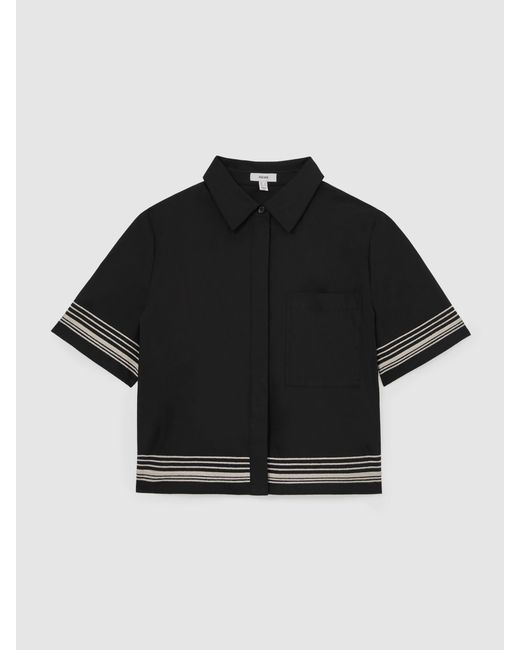 Reiss Cat - Black/ivory Cotton Stripe-detail Boxy Shirt, Us 10
