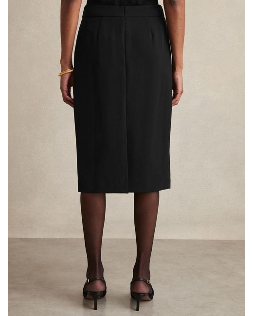 Reiss Gabi - Black Pleated Crepe Pencil Skirt