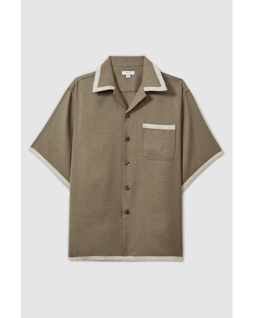 Reiss Natural Vita - Sage/white Contrast Trim Cuban Collar Shirt, Xxl for men