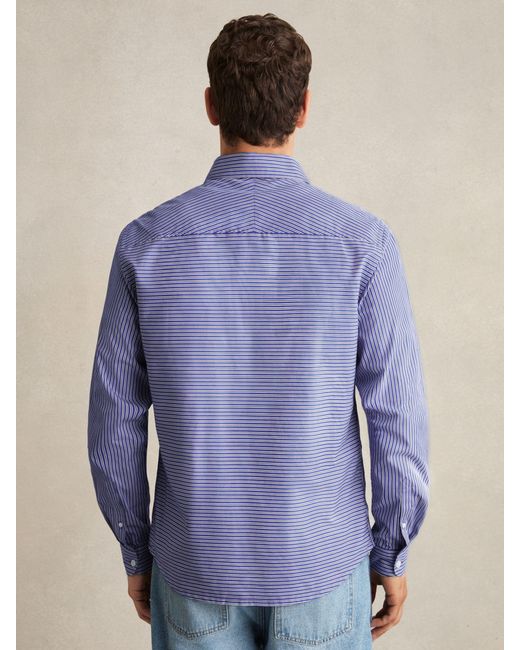 Reiss Blue Cotton-Poplin Stripe Twin-Pocket Shirt for men