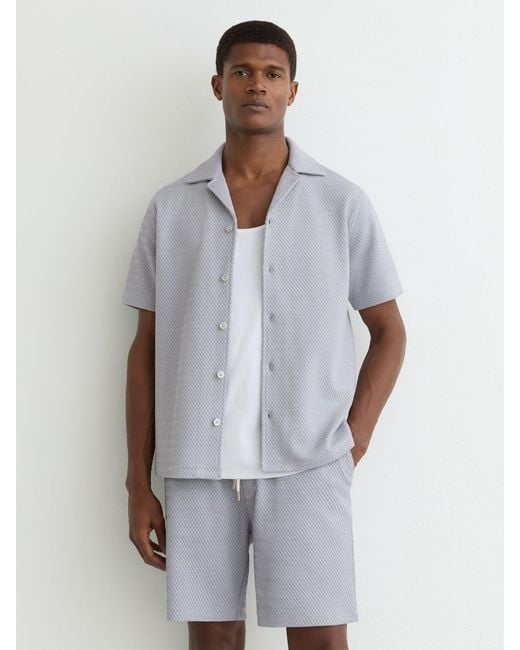 Reiss Gray Jacquard Textured Drawstring Shorts for men