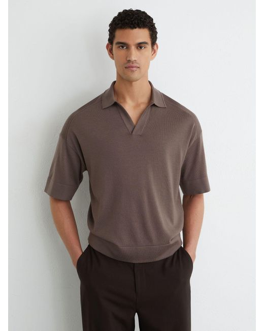 Reiss Brown Merino Wool Relaxed Polo Jumper for men