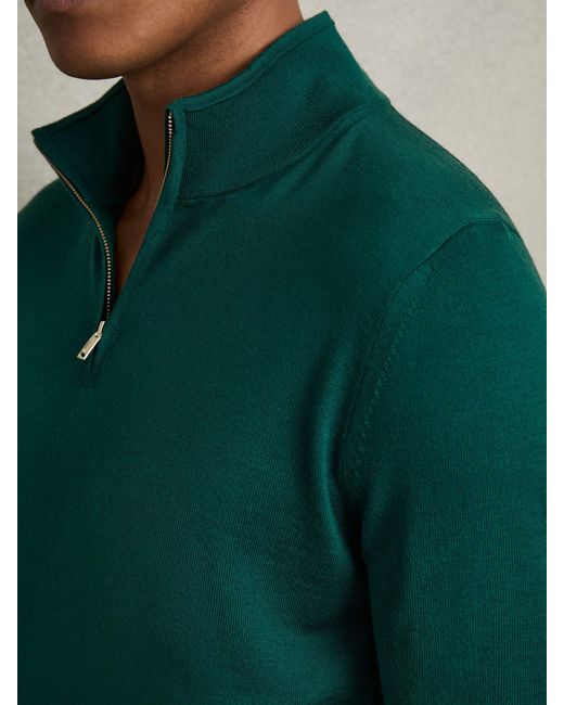 Reiss Blackhall Pullover Aus Merinowolle Mit Trichterhals Und Halbem Reißverschlussmittel in Green für Herren