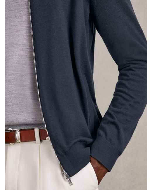 Reiss Blue Merino Wool Zip Through Cardigan for men
