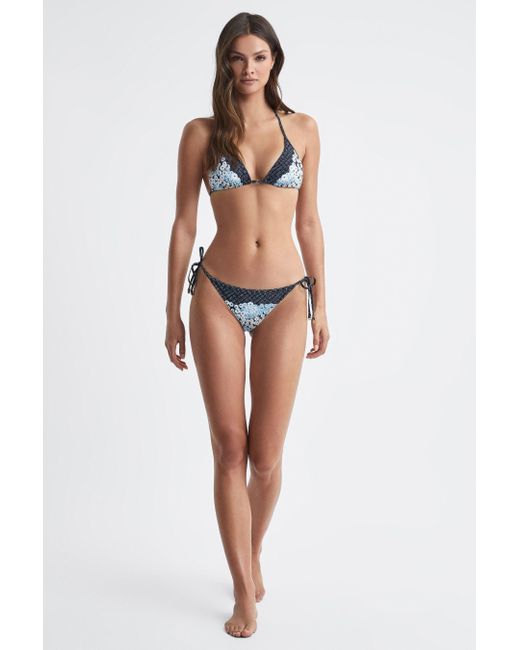 Reiss Blue Tina - Navy Floral Print Triangle Bikini Top