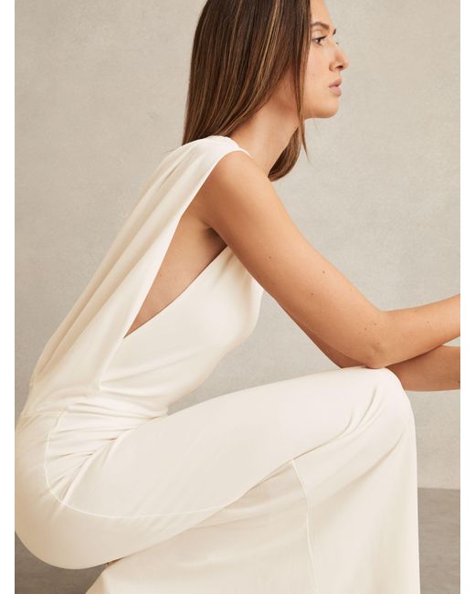 Reiss White Milena Jersey Draped Bodycon Maxi Dress