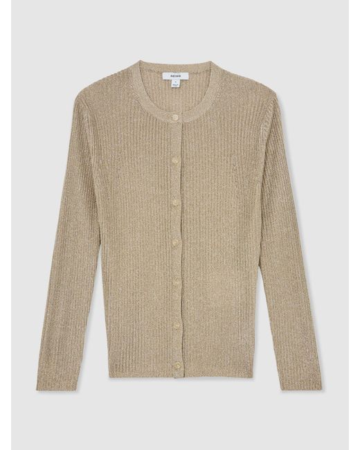 Reiss Natural Metallic Rib-Knit Cardigan