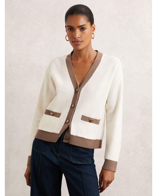 Reiss Natural Cream & Neutral Wool Colourblock Cardigan