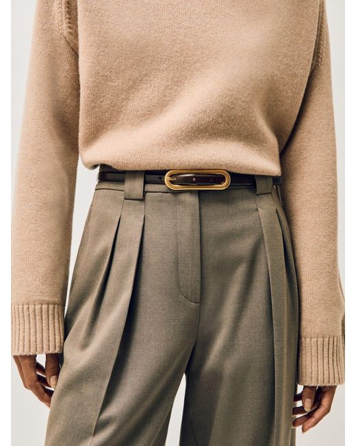 Reiss Brown Chaya - Chocolate Thin Leather Elongated Buckle Belt, L