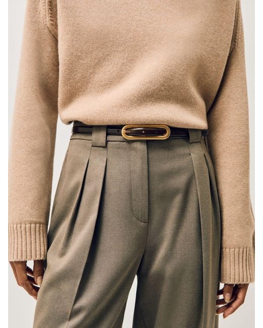 Reiss Natural Chaya - Chocolate Thin Leather Elongated Buckle Belt, L (us 12-14)
