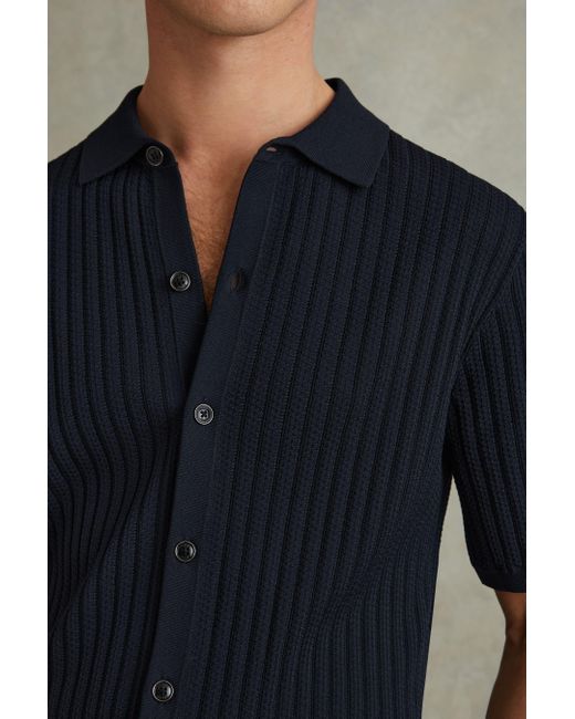 Reiss Blue Murray - Navy Textured Knitted Shirt for men