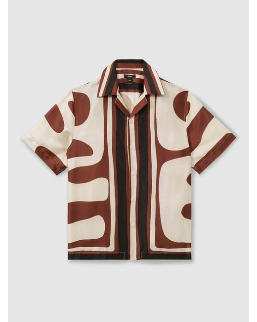 Reiss Natural Tom - Rust/navy Relaxed Printed Cuban Collar Shirt, Xs for men