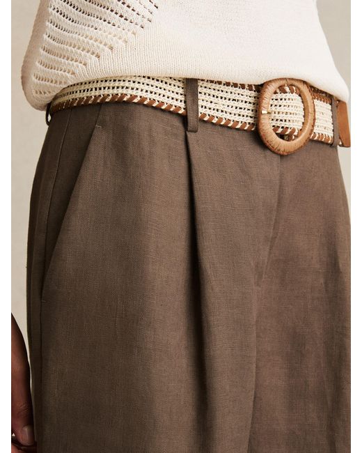 Reiss Natural Linen Belted Tapered Trousers