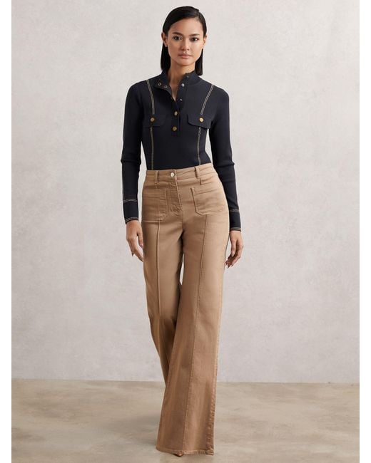 Reiss Blue Contrast-Stitch Knit Top