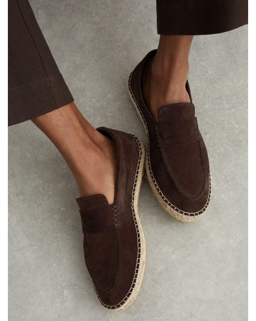Reiss Brown Suede Penny Loafer Espadrilles for men
