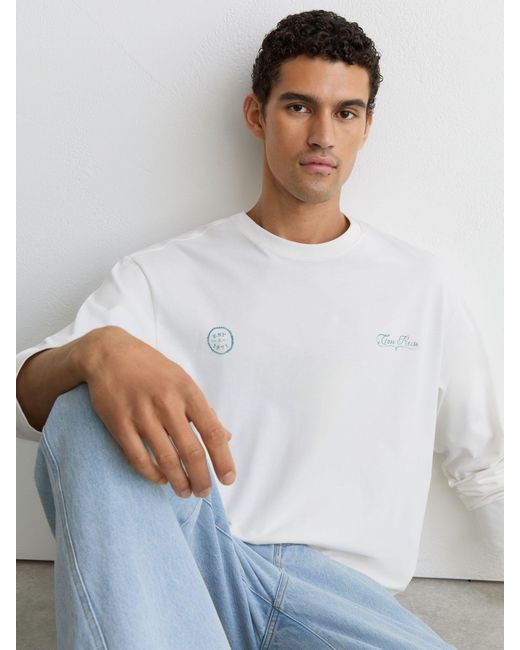 Reiss Suave - White Cotton Motif Long-sleeve Relaxed T-shirt, L for men