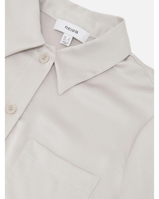Reiss White Polly - Light Grey Silk Half-button Short-sleeve Shirt, Us 14