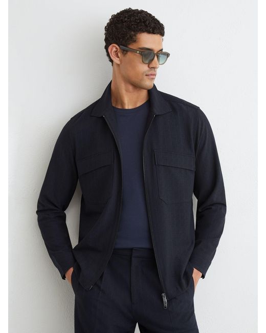 Reiss Blue Stripe Zip-Through Overshirt for men