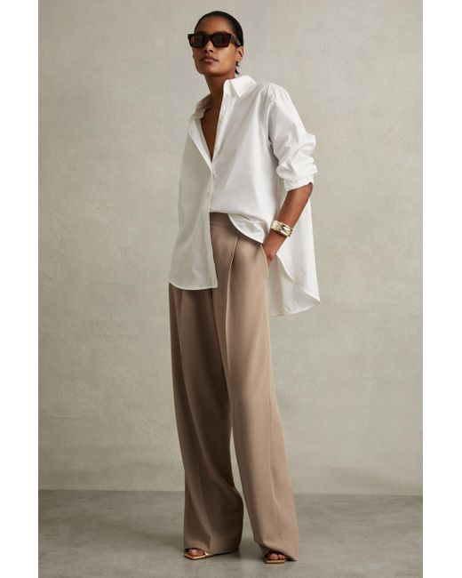 Reiss Brown Eden - Mink Neutral Half-elasticated Wide Leg Trousers