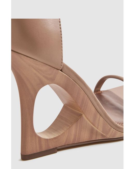 Reiss Natural Cora - Nude Leather Strappy Wedge Heels