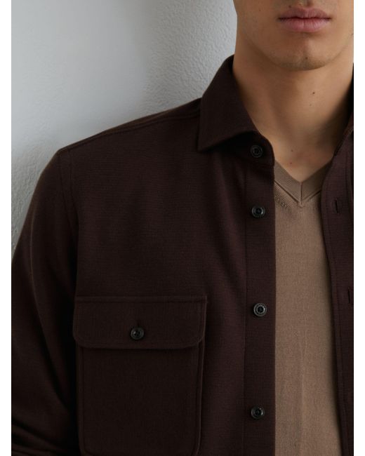 Reiss Black Forsithe - Brown Textured Twin-pocket Overshirt Cotton-blend, Xxl for men