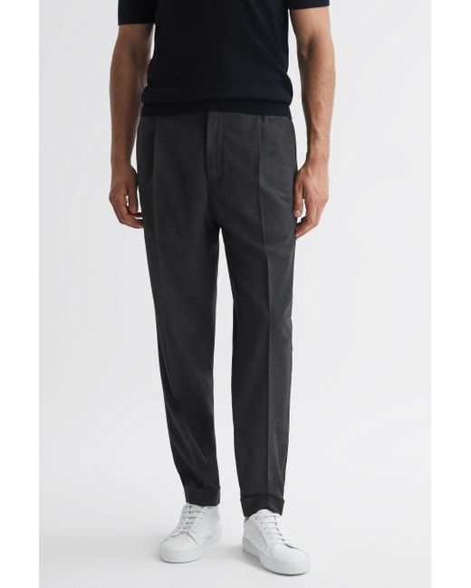 Reiss Brown Brighton - Charcoal Relaxed Drawstring Trousers With Turn-ups for men