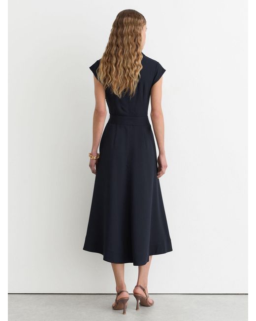 Reiss Blue Collared Belted Midi Dress