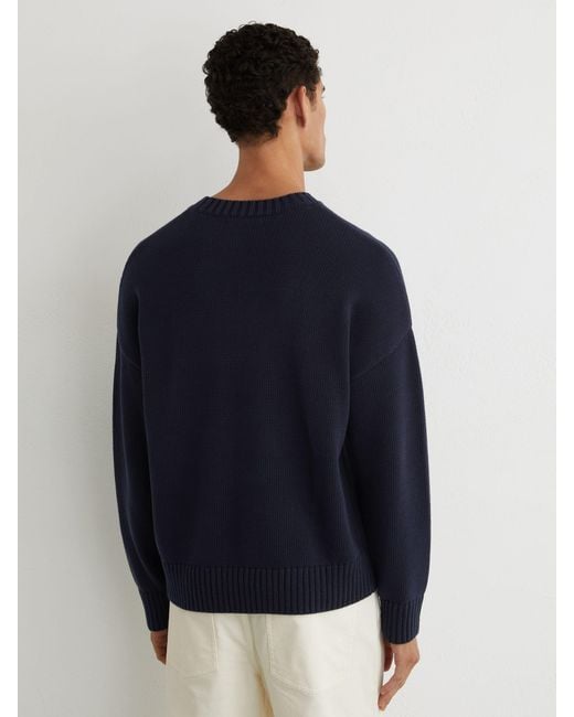 Reiss Blue Monogram-Embroidered Relaxed Jumper for men