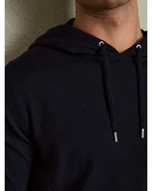 Reiss Blue Holland - Navy Merino Wool Drawstring Hoodie, 3xl for men
