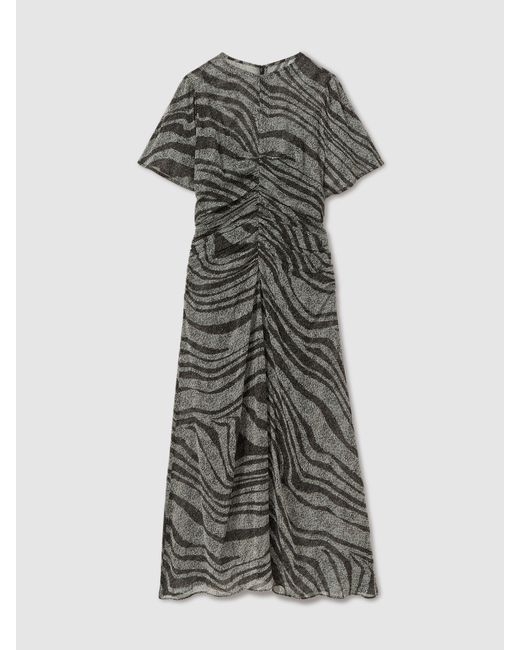 Reiss Green Animal Print Midi Dress