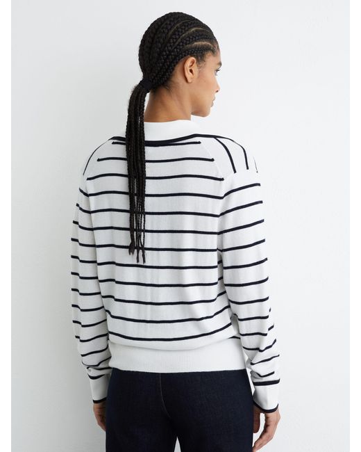Reiss White Wool-Blend Collar Stripe Jumper With Cashmere