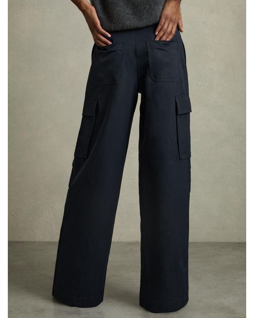 Reiss Blue Cotton-Tencel Wide-Leg Combat Trousers