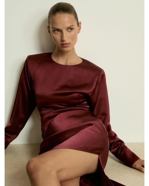 Reiss Red Ribbed Asymmetric Maxi Dress
