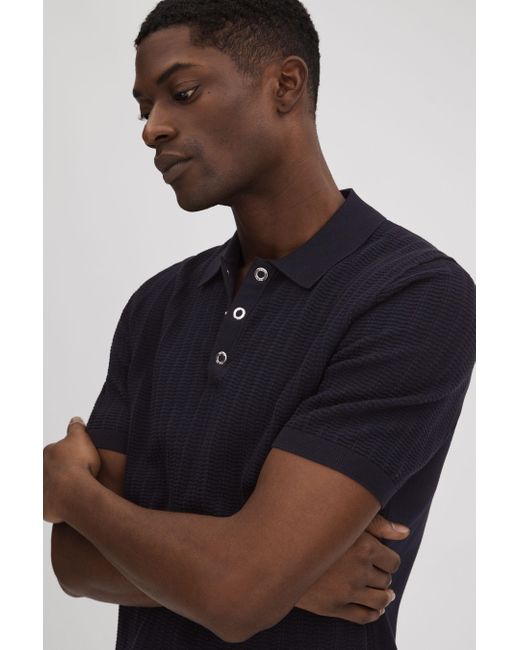 Reiss Blue Pascoe - Navy Textured Modal Blend Polo Shirt for men