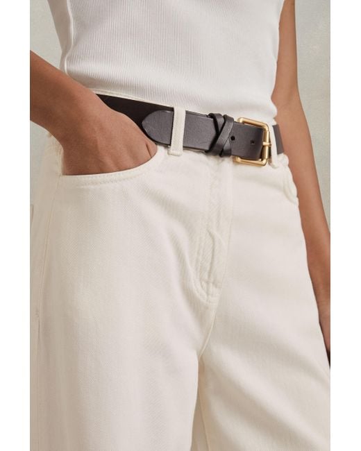 Reiss Natural Colorado - Cream Garment Dyed Wide Leg Trousers