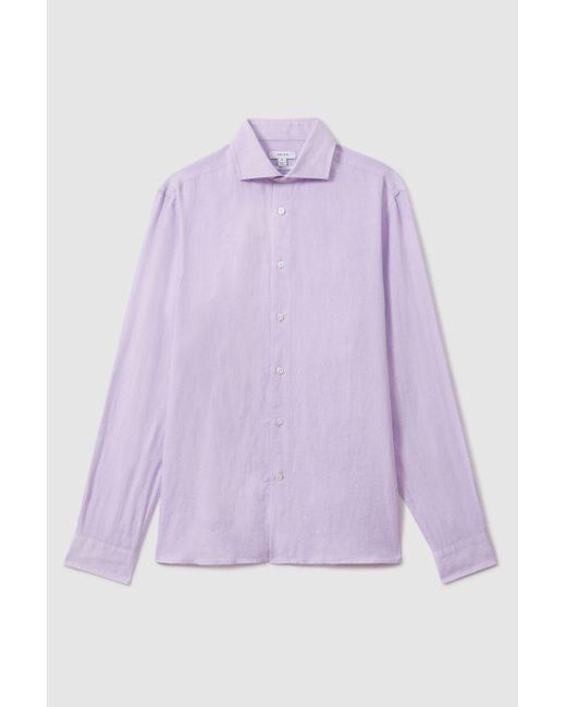 Reiss Purple Ruban - Orchid Linen Button-through Shirt for men