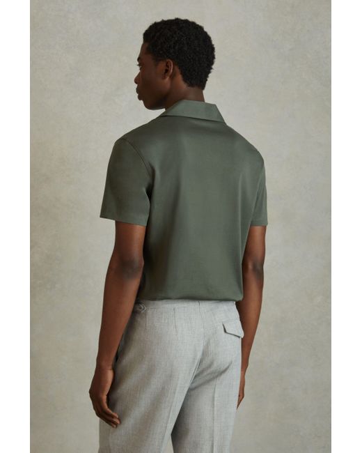 Reiss Caspa - Hunting Green Mercerised Cotton Cuban Collar Shirt for men