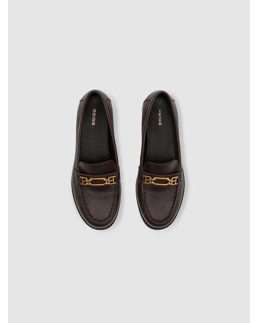 Reiss White Leather Hardware-Detail Loafers