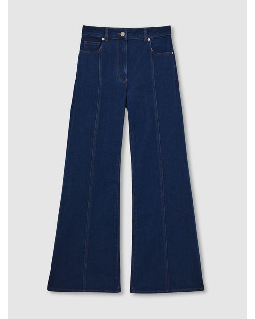 Reiss Blue Flared Seam-Detail Jeans