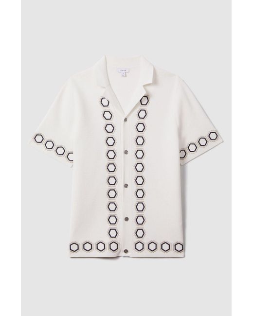 Reiss Decoy - White Knitted Cuban Collar Shirt for men