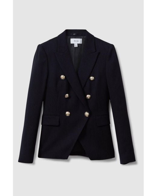 Reiss Blue Tally - Navy Tailored Fit Textured Double Breasted Blazer
